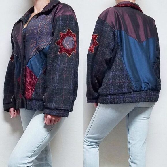 Vintage Jackets & Blazers - RARE Vintage Karizma Sun Stars Moon Metallic Velvet Satin Tapestry Jacket M